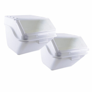 Alt Tag: Omcan 80989 15.8 Gallon (60 L) Mobile Ingredient Storage Bin white plastic bulk food container with clear flip lid