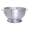 Heavy Gauge Aluminum Colander With Riveted Handles In A Polished Finish For Rinsing And Draining.