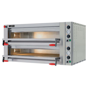 Alt Tag: TRENTO 40638 Fuoco Electric Double Deck Pizza Oven 6-Pizza Capacity double deck commercial electric pizza oven front view