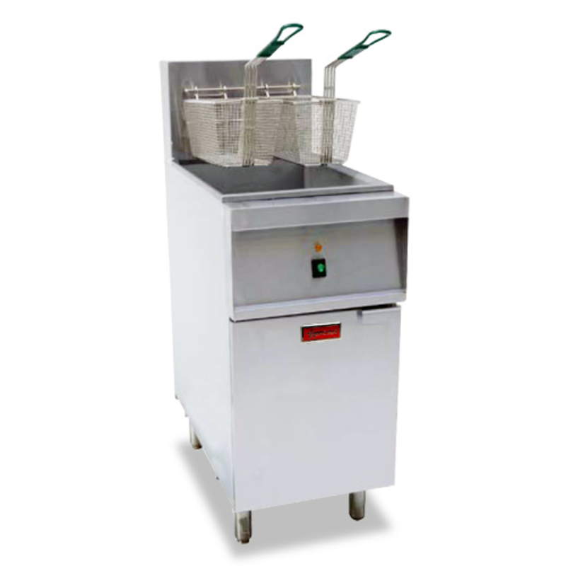 Omcan 47331 40 lb. Oil Capacity Full Pot Floor Fryer commercial electric floor fryer with twin baskets