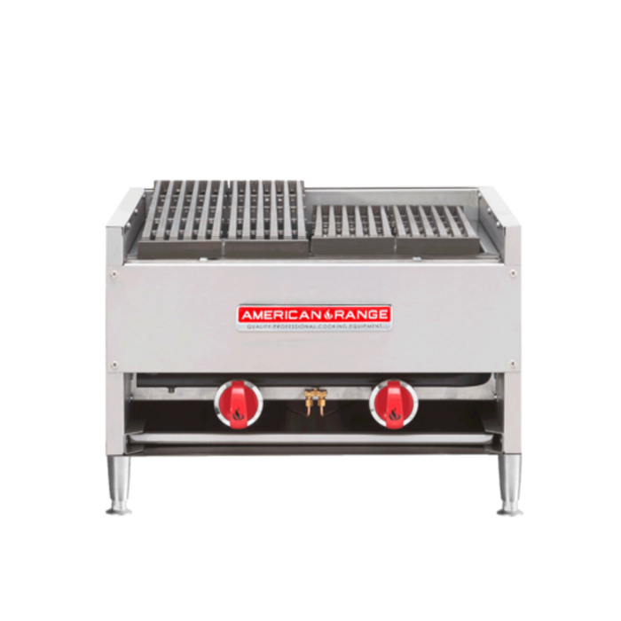 American Range AECB-24 24" Countertop Gas Lava Rock Charbroiler stainless steel commercial countertop charbroiler front view