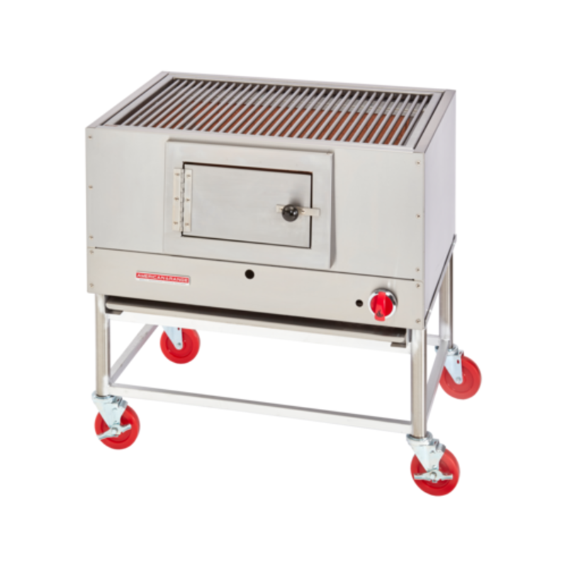 Étiquette alternative : American Range AMSQ-60 Chair de bois à bois avec briquet à bûches à gaz Grill commercial en acier inoxydable de 60 pouces avec grille et roulettes