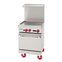 American Range AR-24G 24" Commercial Gas Restaurant Griddle Range stainless steel 24-inch commercial griddle range with red knobs