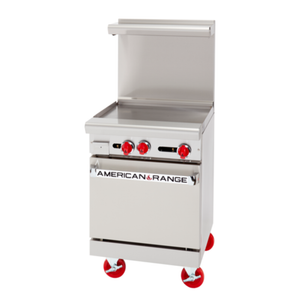 American Range AR-24G 24" Commercial Gas Restaurant Griddle Range stainless steel 24-inch commercial griddle range with red knobs