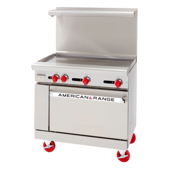 American Range AR-36G 36-Inch Restaurant Gas Range with Griddle Top stainless steel commercial gas range with griddle and oven