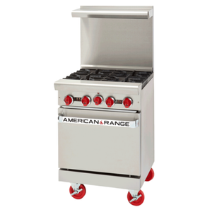 American Range AR-4 24" Wide Four Burner Gas Restaurant Range stainless steel commercial kitchen range with four burners and oven