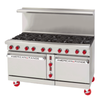 American Range ARGF-24G-6B-126L 60 Inch Gas Restaurant Range With Griddle Showcasing Open Burners And Two Ovens
