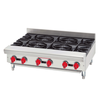 Alt Tag: American Range 48" Countertop Gas Hotplate with Four Burners stainless steel commercial hotplate with heavy-duty grates and red knobs