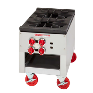 American Range ARSP-18-2 18-inch Two Burner Gas Stock Pot Range commercial kitchen gas stock range with two burners and caster wheels