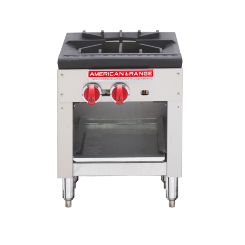 Alt Tag: American Range ARSP-18 Gas Stock Pot Range with 3-Ring Burner commercial gas stock pot range stainless steel front controls