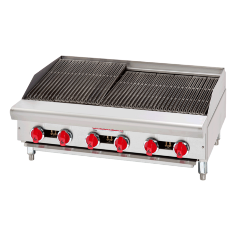 American Range ARSRB-48 48" Wide Countertop Gas Charbroiler With Eight Burners For High-Performance Grilling
