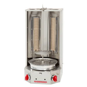 Alt Tag: American Range 65 lbs. Capacity Gas Countertop Vertical Gyro Broiler AVB-2E economy vertical broiler for gyros shawarma tacos al pastor