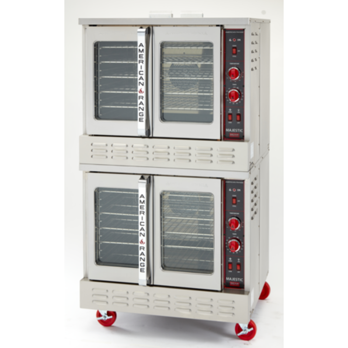 American Range Double Deck Gas Convection Bakery Depth Oven 180,000 BTU stainless steel double oven with glass doors