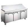 Ancaster 70.4 Inch Three Door Refrigerated Mega Top Prep Table With Wide Prep Surface And Refrigerated Base Storage.