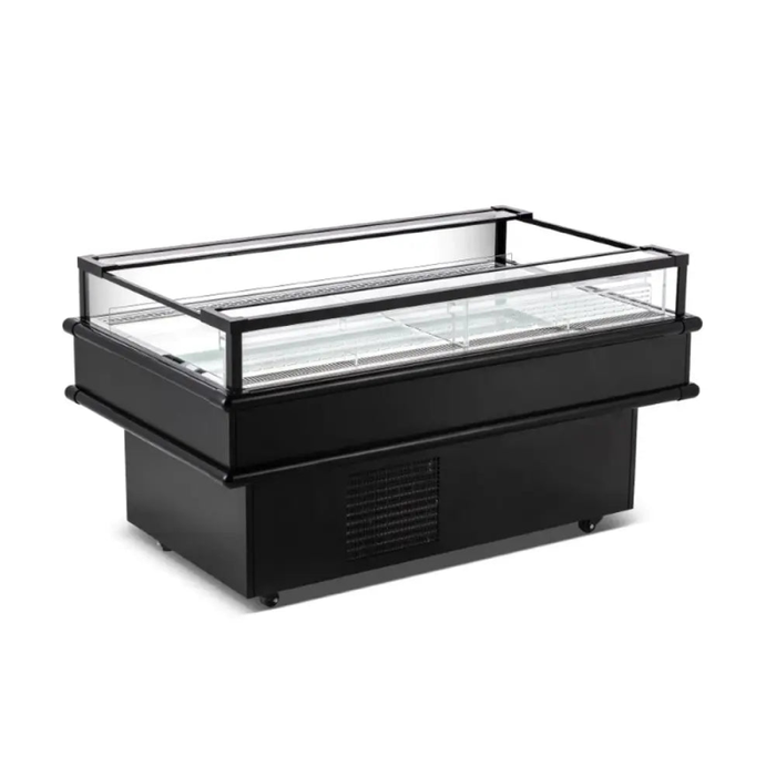 Alt Tag: Ancaster AFE IC61 61-inch Refrigerated Island Display Merchandiser Case open-top black refrigerated island display case