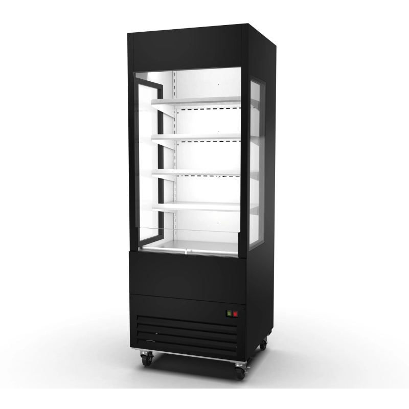 Alt Tag: Ancaster AFE-OC-30G 30" Wide Glass Sided Open Merchandiser Refrigerator open-air display case with glass sides