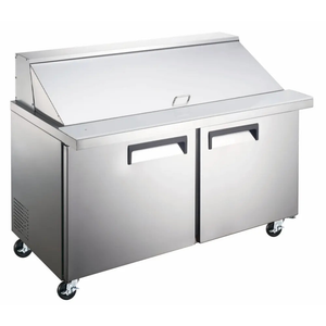 Alt Tag: Ancaster AFE-PTM-60 60.2 Inch Two-Door Mega Top Prep Table stainless steel refrigerated prep table with mega top lid