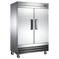 Alt Tag: Ancaster AFE SC47 54" Two-Door Solid Reach-In Refrigerator stainless steel commercial upright fridge with solid doors