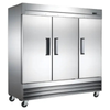 Alt Tag: Ancaster AFE SC72 81" Reach-In Solid Door Commercial Refrigerator, 3-door stainless steel reach-in fridge with casters