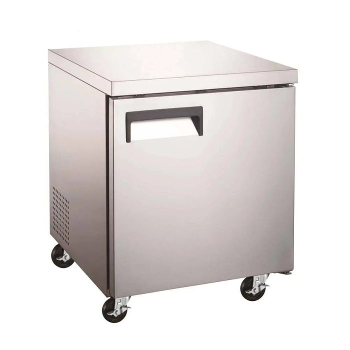 27 inch stainless steel undercounter commercial freezer by Ancaster AFE UCF-27, stainless steel undercounter unit on casters