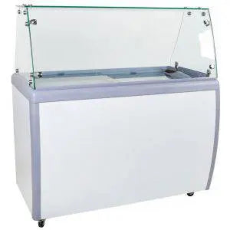 Ancaster DC-360 49.6" Glass Top Ice Cream Dipping Cabinet For Displaying Frozen Desserts.