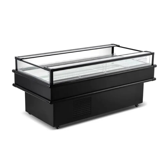 Alt Tag: 73 inch refrigerated island display case Ancaster Food Equipment AFE IC73 73" glass top merchandiser for grab-and-go