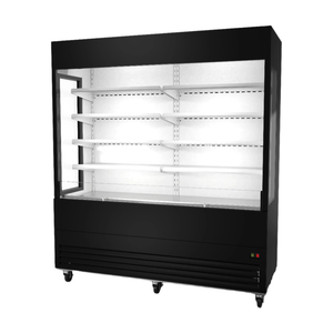 Ancaster Food Equipment 72-Inch Glass Sided Open Air Merchandiser Refrigerator open front display case with glass sides