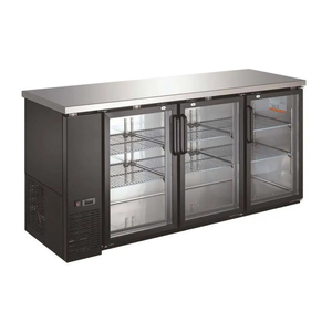 Alt Tag: Ancaster Food Equipment BBR-72G 72.8-Inch Three Glass Door Cooler back bar refrigerator with 3 glass doors and shelves
