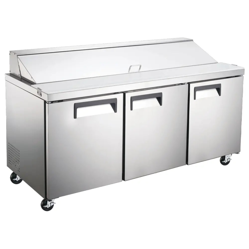 Refrigerated Glass Door Display Cooler With Three Compartments And Stainless Steel Finish