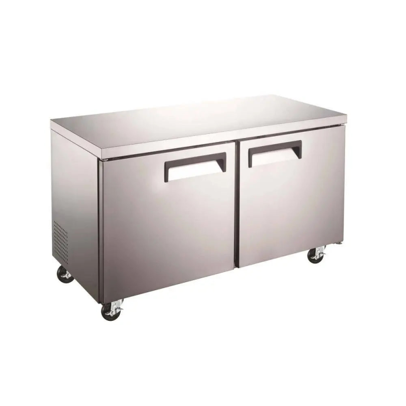 Commercial Undercounter Refrigerator With Double Doors And Wheels For Easy Mobility In Professional Kitchens