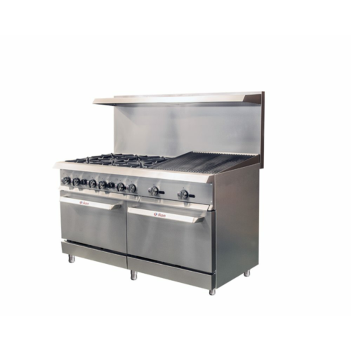 IKON IR-6B-24RB-60 60"W Gas Restaurant Range with Broiler
