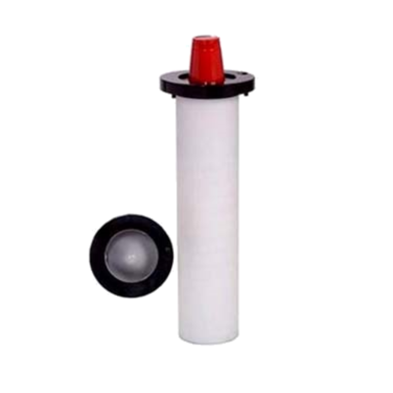 Dial-A-Cup Dispenser For 8-32oz Cups, Featuring A White Tube With A Red Top And Black Base.