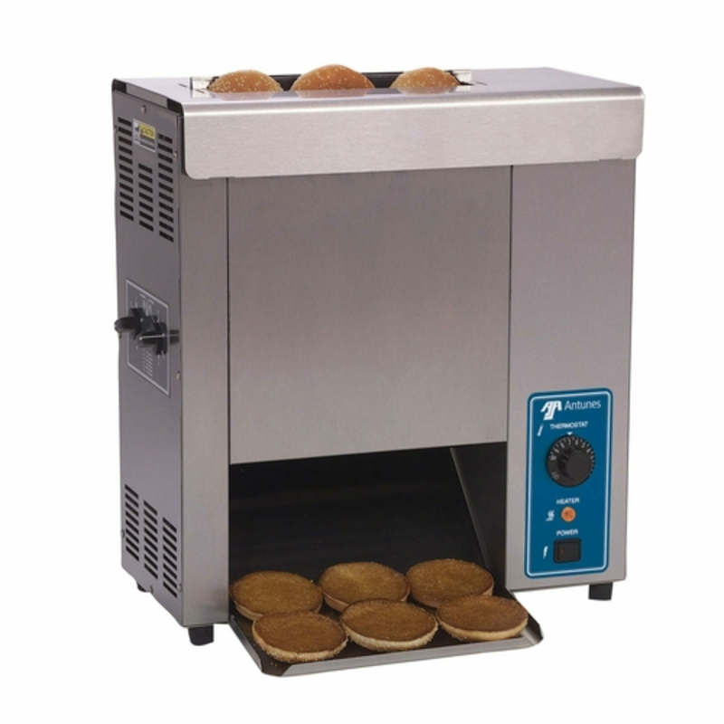 Antunes VCT-1000-9210714 Vertical Contact Conveyor Toaster With Buns Toasting On Top And Toasted Buns Below