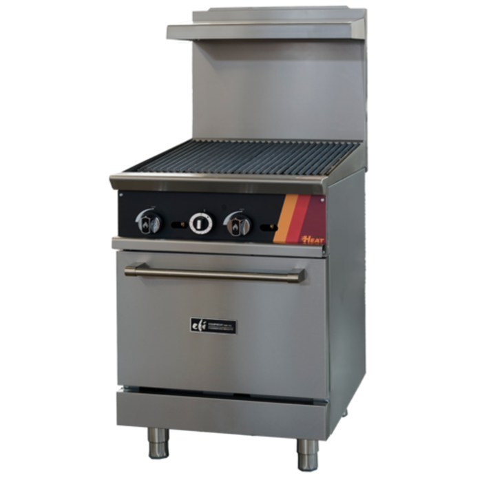 24 Inch Restaurant Gas Range With Charbroiler Featuring Two Burners And A Spacious Cooking Surface