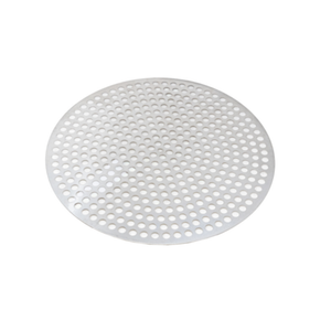 Alt Tag: Omcan 46743 16-inch Aluminium Professional Round Pizza Pan perforated round pizza screen for crispy crust baking
