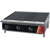Natural Gas Countertop Charbroiler With Three Burner Controls And Grate Surface For Searing Meat And Vegetables