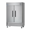 Two-Door Reach-In Freezer Featuring Stainless Steel Construction And Spacious 49 Cu. Ft. Storage Capacity.