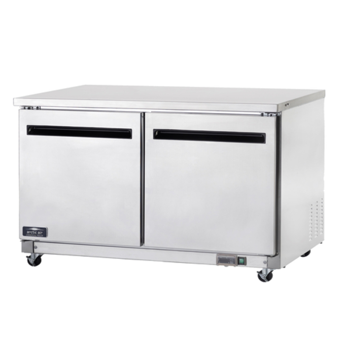 Arctic Air AUC60F 61-1/4"W Two-Door Worktop Freezer With Stainless Steel Surface For Commercial Kitchens.
