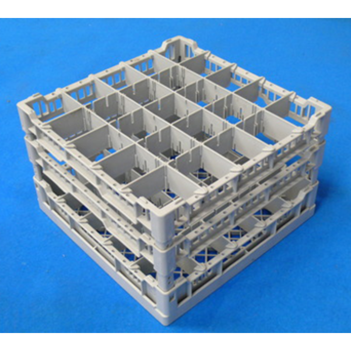 Dishwasher Glass Rack For 25 Glasses, Durable Gray Plastic Design, Ideal For Commercial Use.