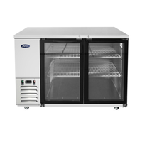 Atosa 57.8-inch Two Door Glass Back Bar Cooler Refrigerator stainless steel two-section back bar cooler with sliding glass doors