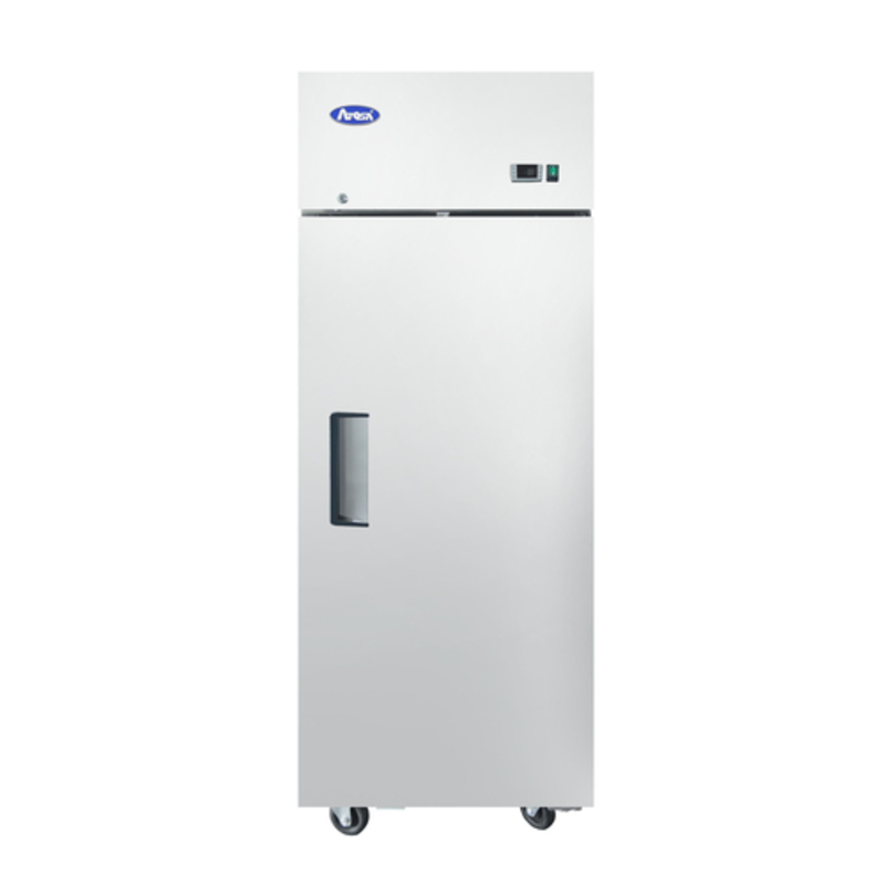 Alt Tag: Atosa 28.75 Inch Top Mount Single Door Reach-In Freezer stainless steel commercial reach-in freezer with top mount compressor