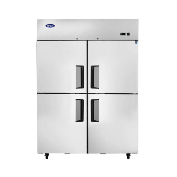 Alt Tag: Atosa 51.75" Stainless Steel Top Mount Reach-In Refrigerator commercial 4-door stainless reach-in fridge with top-mounted compressor
