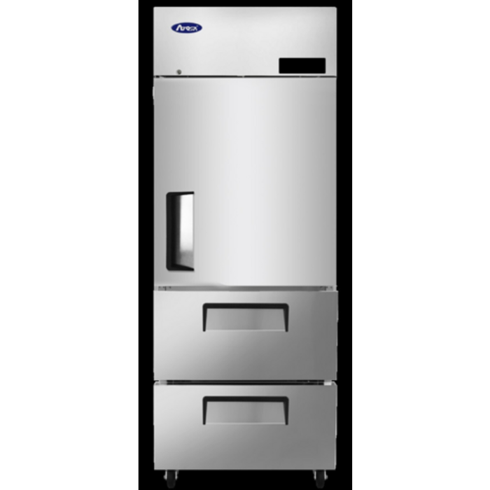 Atosa 28-Inch Top-Mount Reach-In Freezer with 21.4 Cu.Ft. Capacity stainless steel reach-in freezer with two bottom drawers