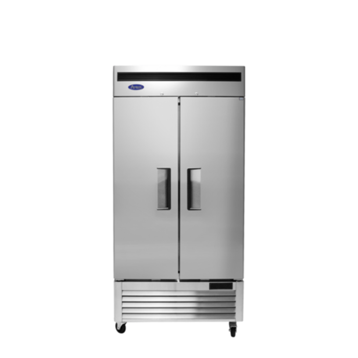 Atosa 39.5 Inch Two-Door Bottom Mount Reach-In Freezer stainless steel commercial two-door freezer front view