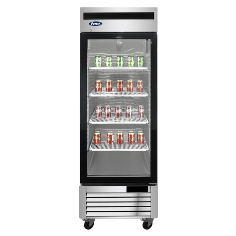 Alt Tag: Atosa MCF8701GRL 27-Inch Single Door Glass Freezer Merchandiser with glass door and adjustable shelves for drink display