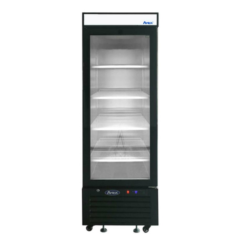 Atosa MCF8726GR réfrigérateur à porte en verre noir de 24 pouces avec vue de façade et réfrigérateur commercial avec porte vitrée