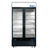 Atosa MCF8732GR 39.5" glass door freezer merchandiser with two glass doors and empty shelving.