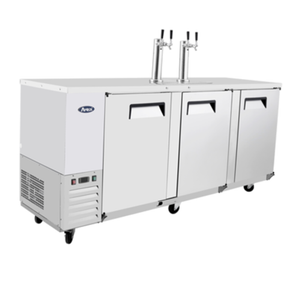 Atosa 89.3 Inch Three Solid Door Direct Draw Beer Cooler stainless steel commercial 3-door keg cooler with dual tap towers