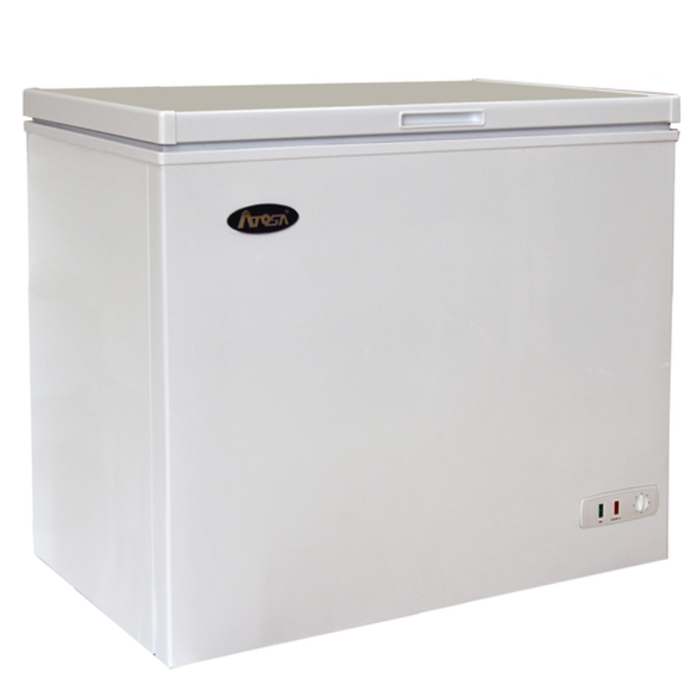Alt Tag: Atosa MWF9007 7 Cu. Ft. Solid Top Chest Freezer compact white commercial chest freezer for ice cream and frozen storage