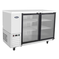 Alt Tag: Atosa 48-Inch Shallow Depth Two Glass Door Back Bar Cooler with stainless steel cabinet and two glass doors for bar beverage storage